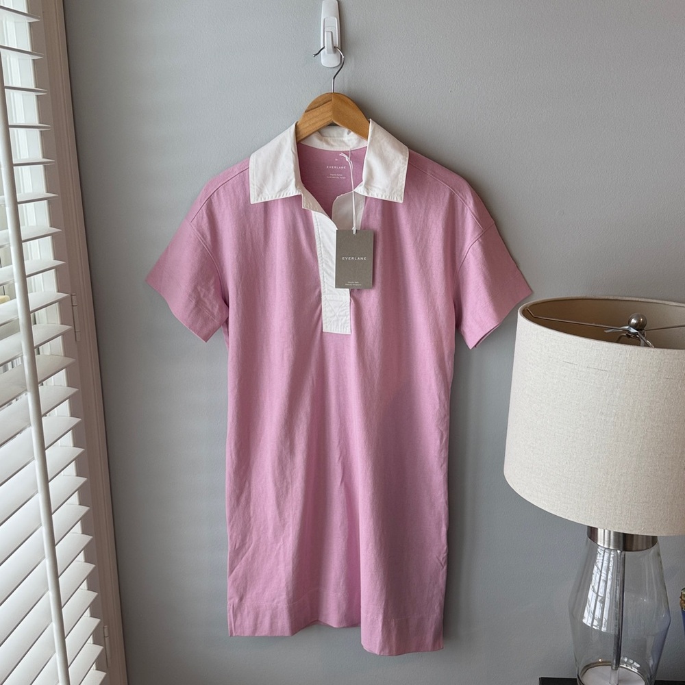 Everlane NEW NWT Women’s Lilac and White Polo Rugby Shirt Dress‎